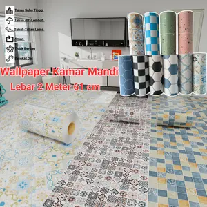 Lantai PVC Stiker Perekat Diri 61X200CM Motif Hijau Daun Tahan Air Non-Slip untuk Kamar Mandi Dapur Balkon Toilet Wallpaper Dinding Dekoratif Nordik Modern