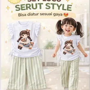 Setelan Anak Perempuan 2-9thn Serut Style Bisa Diatur Sesuai Gaya
