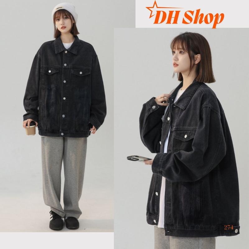  Áo khoác bò jean nữ Teefa dài tay form rộng Áo khoác bò jeans nữ phong cách Basic Unisex 4 màu : Đen  Xanh nhạt  Retro  Đen Wash Women Top Jacket 