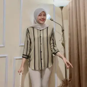 Kemeja Rayon Wanita Motif Oversize Daily Salur Jumbo Lengan 7/8 terlaris viral 2025