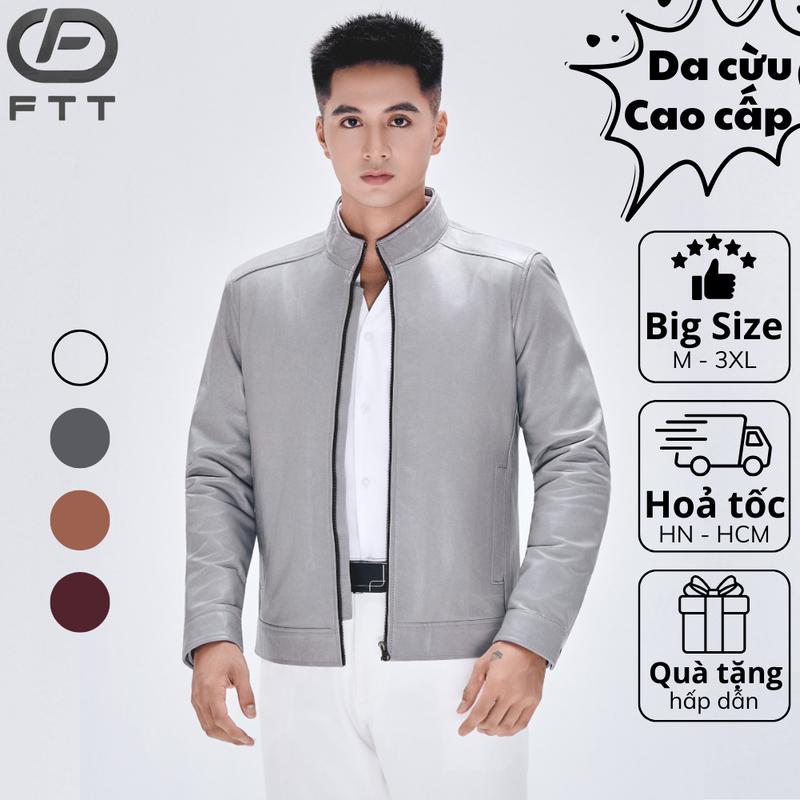  Áo khoác da cừu nam Racer Jacket trơn đơn giản FTT Leather da thật bền bỉ không bong tróc AD201 