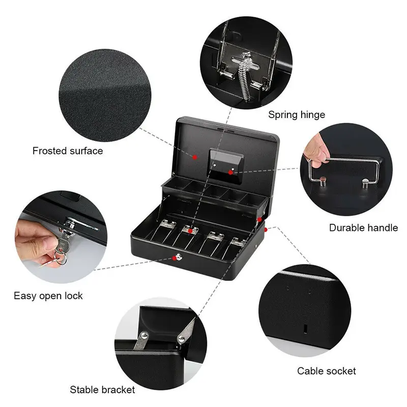Kotak Uang Portable Cash Box Money Box Safety With Lock Security Compartment/Drawer Secret Metal 2