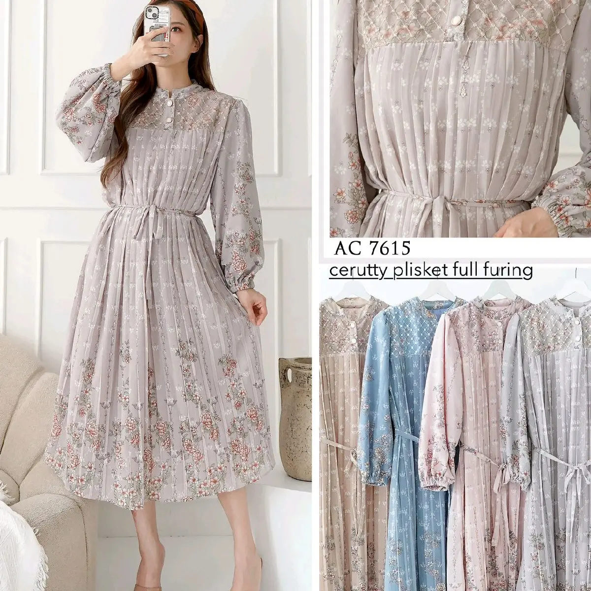 TUNIK MOSCA CERUTTY PLISKET FULL FURING KOMBINASI TILE