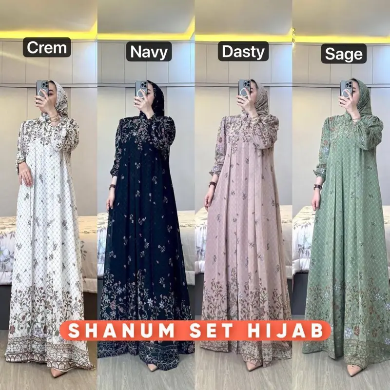 Shanum Set Hijab Rayon Diamond Premium Dress Gamis Modern Mewah 2025 FREE HIJAB
