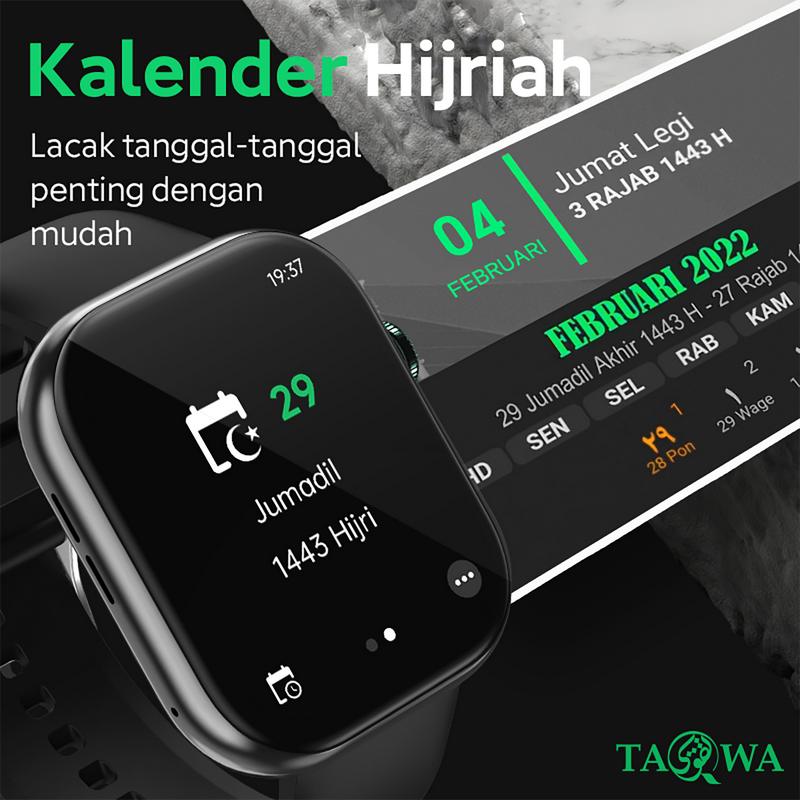 TAQWA Quran Smart Watch | Adzan Reminder | Al-Qur'an | Tasbih | Layar Penuh 2.02" | Custom Wallpaper | Pemantauan Tidur dan Detak Jantung | Bluetooth Call | Jam Tangan Smartwatch | IP68 7