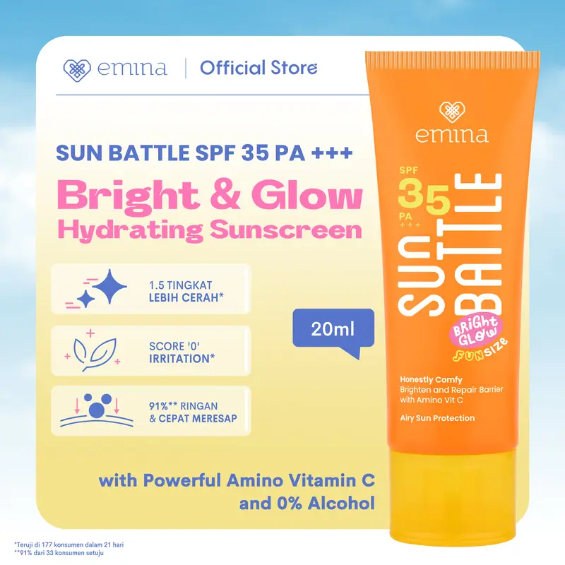 Emina Sun Battle Bright Glow SPF 35 PA+++ - Sunscreen Serum Amino Vitamin C - Cerah, Ringan, Hydrating [Teruji In Vivo] 0