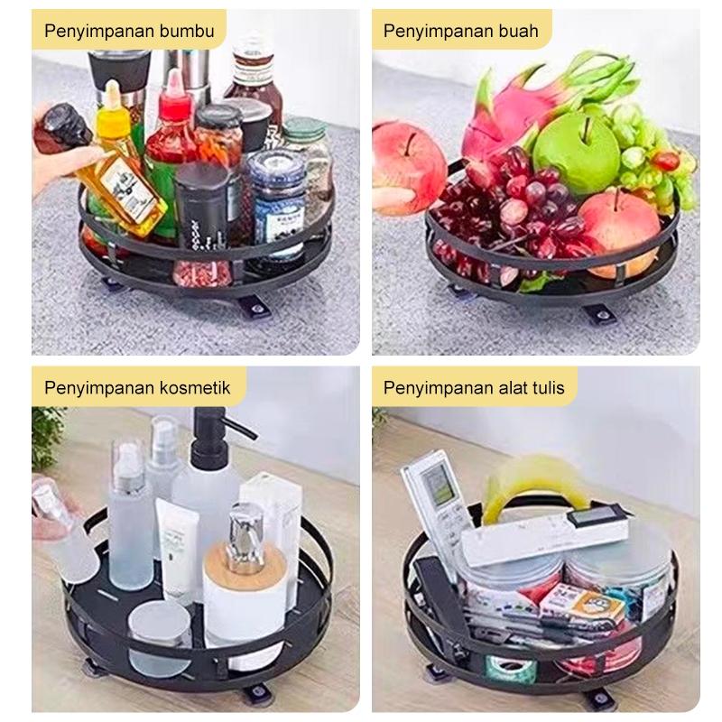 Rak Bumbu Putar Berputar 360 Derajat Rak Dapur Serbaguna Stainless Rotate Kitchen Spice Rack Organizer Rak Bumbu Dapur 3 Susun 2