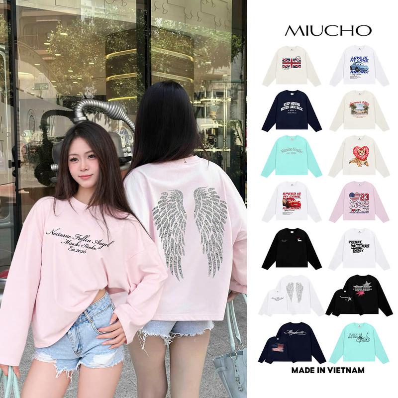 [Ver 3] Áo thun boxy tay dài basic style in chữ BST Miucho cao cấp dày dặn đứng form in mix