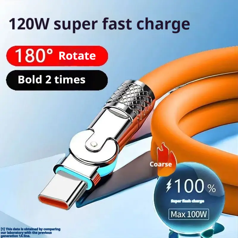 Kabel Data Antara Muka Jenis-C, Bahan Aloi Zink, Pengecasan Super Pantas 120W, Kabel Data Boleh Putar 180 Darjah, Sesuai untuk Android Jenis-C