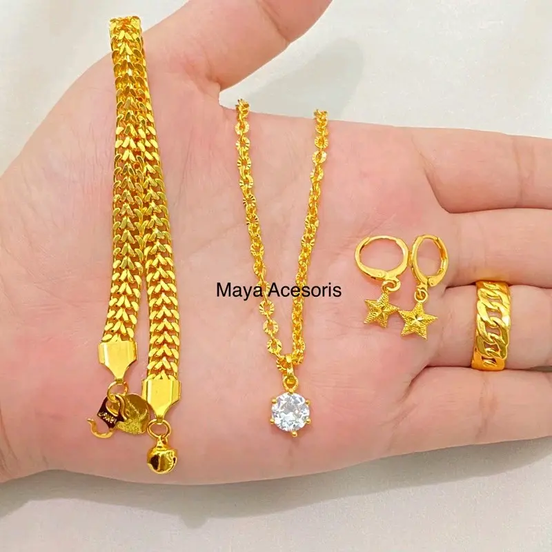 set perhiyasan E.m.a.s asli free surat pembelian kalung gelang anting cincin