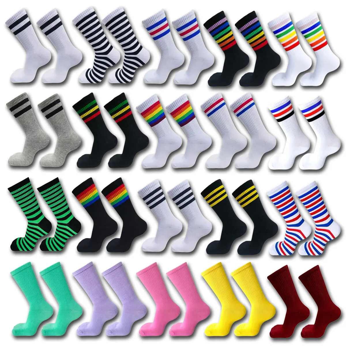 [NEW] kaos kaki tebal dewasa motif polos strip - kaos kaki casual panjang lembut dan nyaman - kaos kaki bersepeda gym dan aerobic unisex