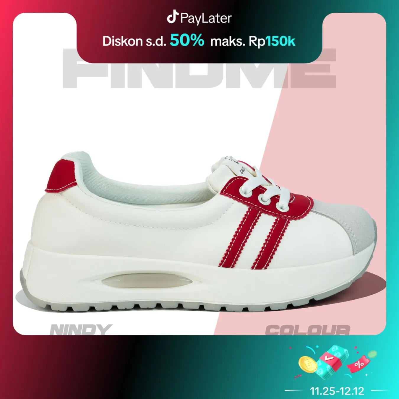 FINDME 36-40 Nindy Sepatu Sneakers Wanita Cantik Kasual Simple Tinggi Keren Bahan Pu Bagus