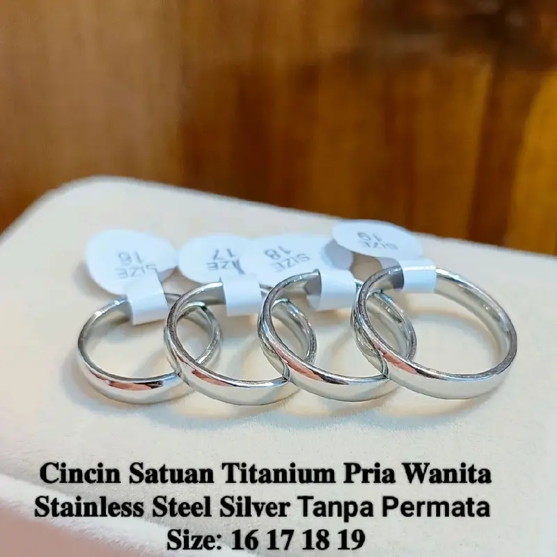 Et 5 COD Cincin Couple Titanium Silver Model Polos Tanpa Permata Stainless Steel Anti Karat Size 15-19 Free Box Mawar Paperbag 2