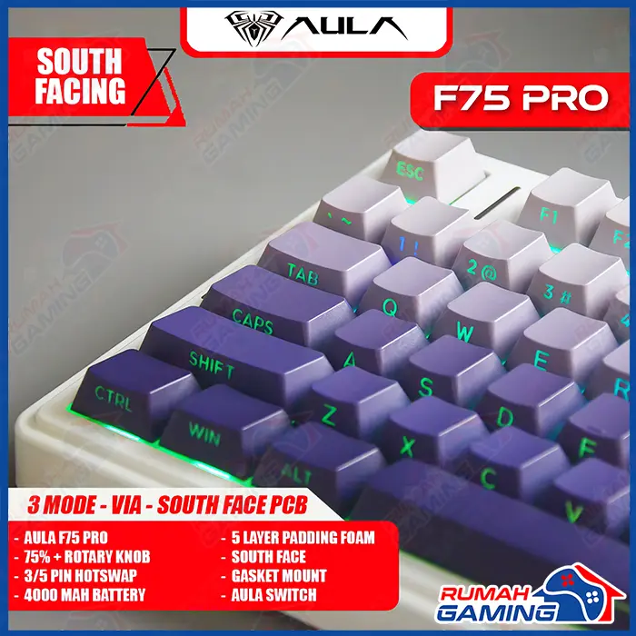 Mechanical Keyboard - Aula F75 - 75% Compact - 3 Mode - Gaske Mount - RGB - PBT Keycap 8