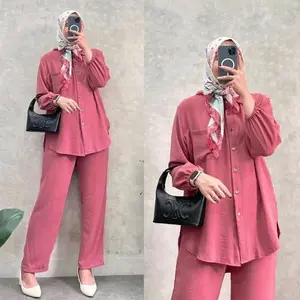 ONE SET WANITA KEMEJA CRINKLE POLOS