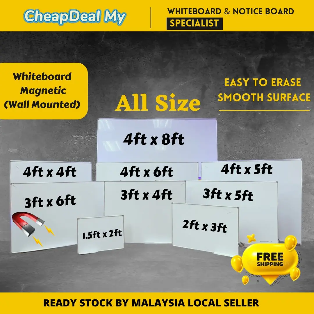 Whiteboard Magnetic Board (ALL SIZES)1.5x2  2x3 3x4 3x5 3x6 4x4 4x5 4x6 4x8 *Cheap Deal Ready Stock*
