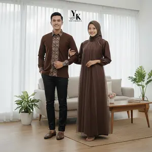 Yaya Kebaya - Baju KOKO Couple Gamis Mahogany Lebaran 2026 Elegan Kondangan Batik Pria Lengan Panjang Premium Outfit Mewah Nyaman untuk Lebaran Sarimbit Gaun Pesta Brokat Pasangan Keluarga