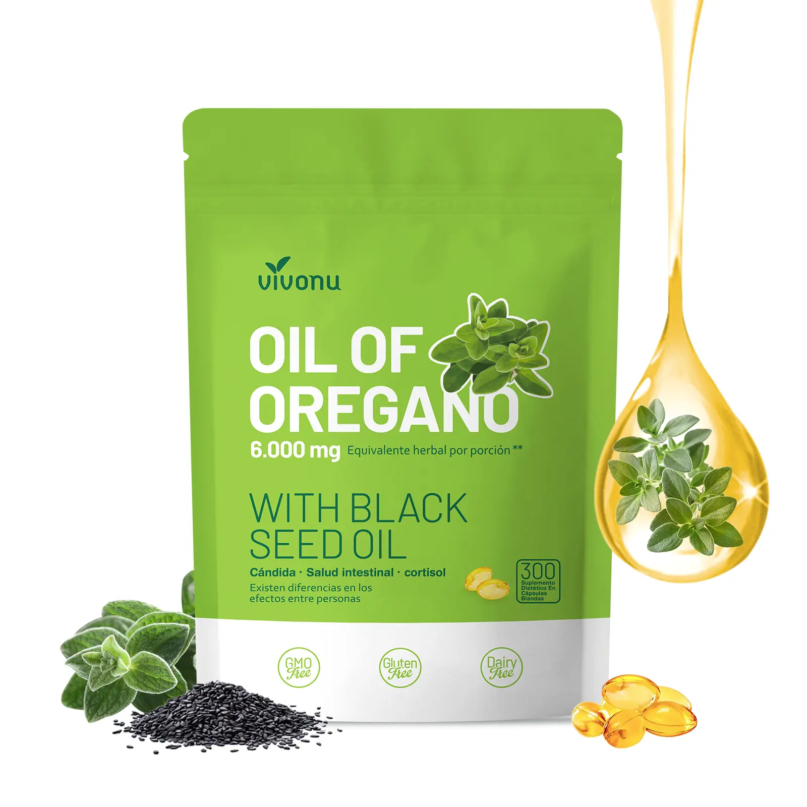 Aceite de Orégano con Aceite de Semilla Negra 300 Cápsulas | Fórmula de Origen Botánico | Antioxidantes Naturales | Apoyo a un Metabolismo Saludable