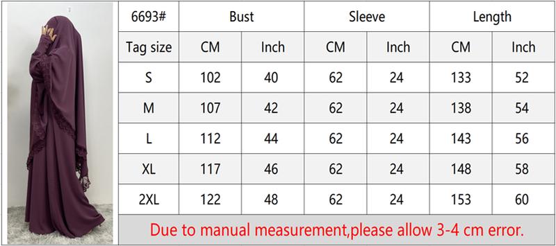 Product Introduction of 6693#  2 Piece Set Set Khimar (Jubah Free Khimar) New Fashion Prayer Muslims Women Lace Party Gift Dress And Khimar 0