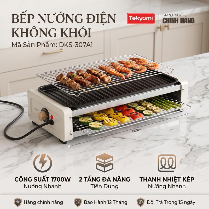Bếp Nướng Điện Không Khói TEKYOMI DKS-307A1 Cao Cấp | Công Suất 1700W, Size Lớn, Cho Đại Gia Đình