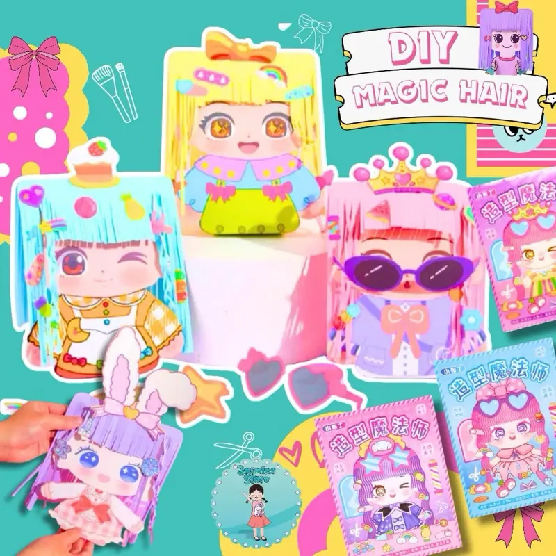 Mainan Anak Boneka Kertas Edukatif DIY Gunting Rambut Mainan Anak Perempuan Puzzle Magic Hairdresser/DIY Magic Hair/Mainan Salon Gunting Rambut DIY Makeover Hair Salon hairdresser 0