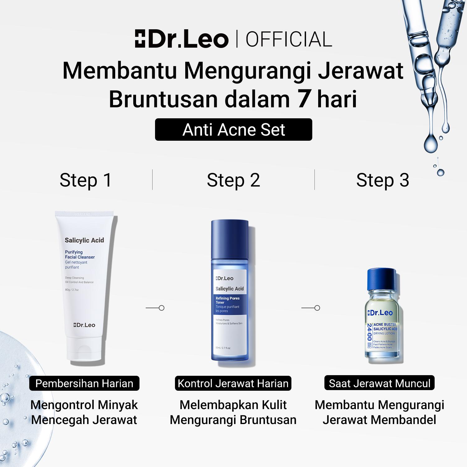 【HOT SALE】Dr.Leo 3PCS Skincare Set | Cleanser + Serum + Moisturizer | Anti Acne & Brightening & Skin Repair Packet | Salicylic Acid & Glycolic Acid