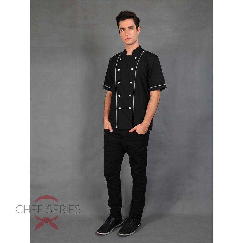 Chef Series Basic Tangan Pendek Baju Koki - Hitam Garis Putih 6