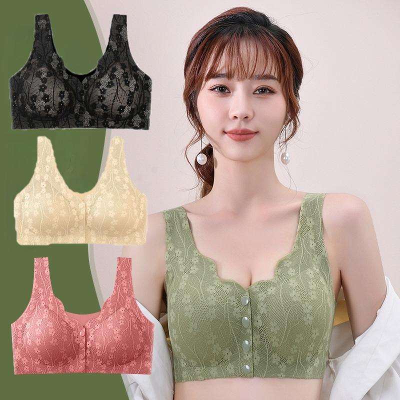 Áo Ngực Cho Mẹ, Nhẹ, Thích Hợp Cho Phụ Nữ Trung Niên Và Cao Tuổi, Cúp Mỏng, Móc Cài Trước, Không Dây, Đồ Lót Cho Con Bú, Áo Vest Không Đường May Bằng Lụa Lạnh, Áo Ngực Ren Ngoại Cỡ, 3B