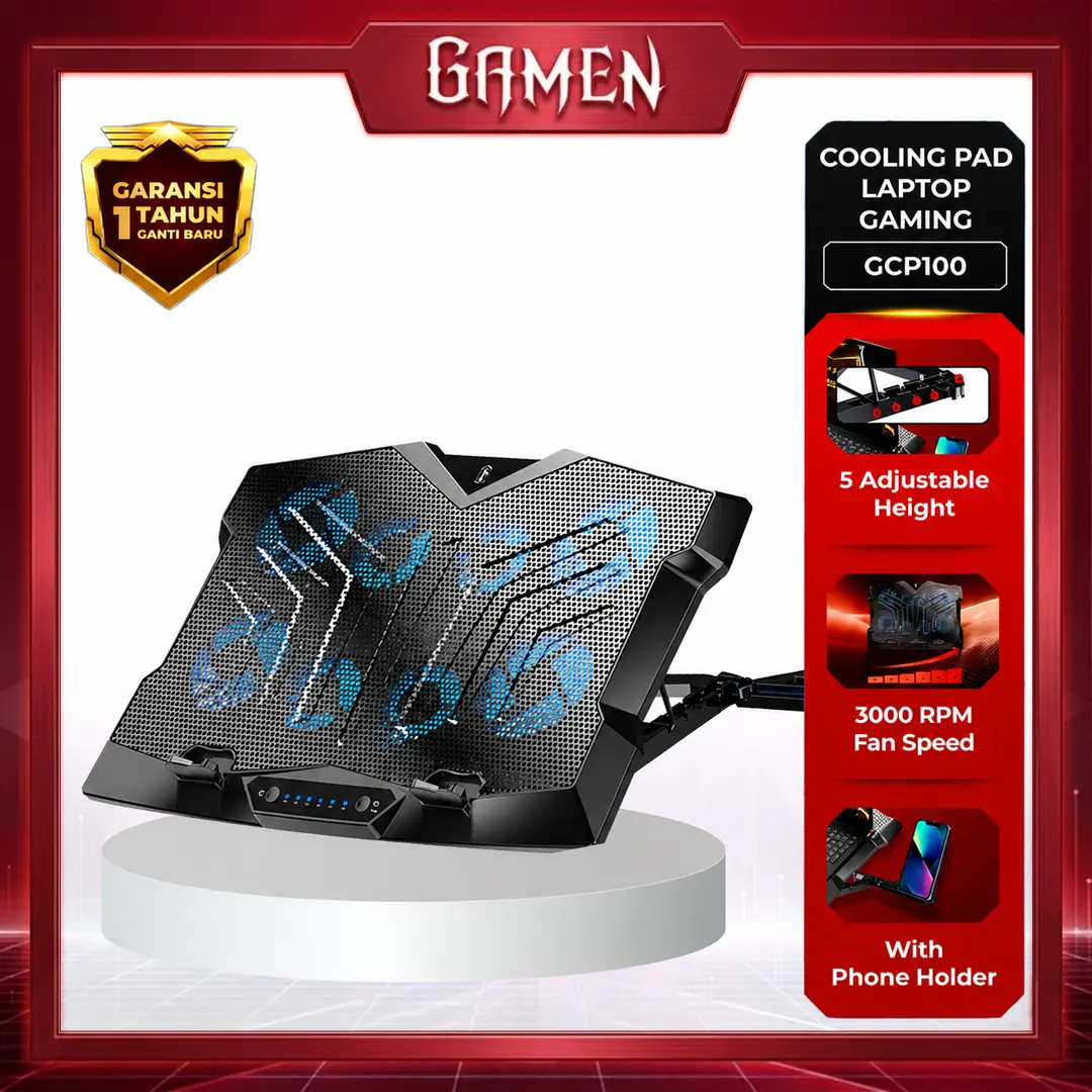 GAMEN GCP100 Laptop Gaming Cooling Stand Kipas  Fan 8 Inti/Core Silent Mode Original  Pendingin   Computer - Garansi 1 Tahun
