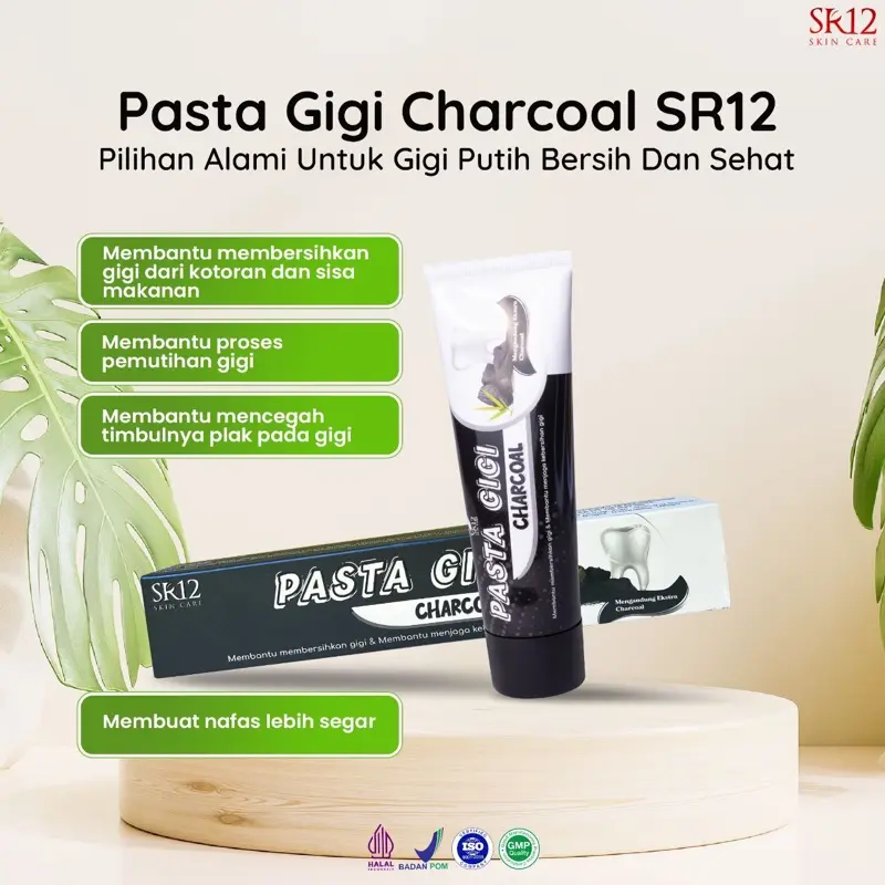Pasta Gigi Charcoal & Siwak SR12 - Pemutih Gigi Penghilang Bau Mulut & Plak - Formula Herbal Alami - No BPOM NA18211400015 & NA18211400016 7