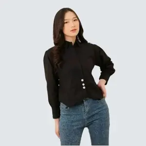 SANJU BLOUSE HALINKA SHIRT KEMEJA WANITA KOREAN STYLE ATASAN LINEN  Baju Fit L &XL Kancing Panjang Basic Nyaman Casual magnet Formal