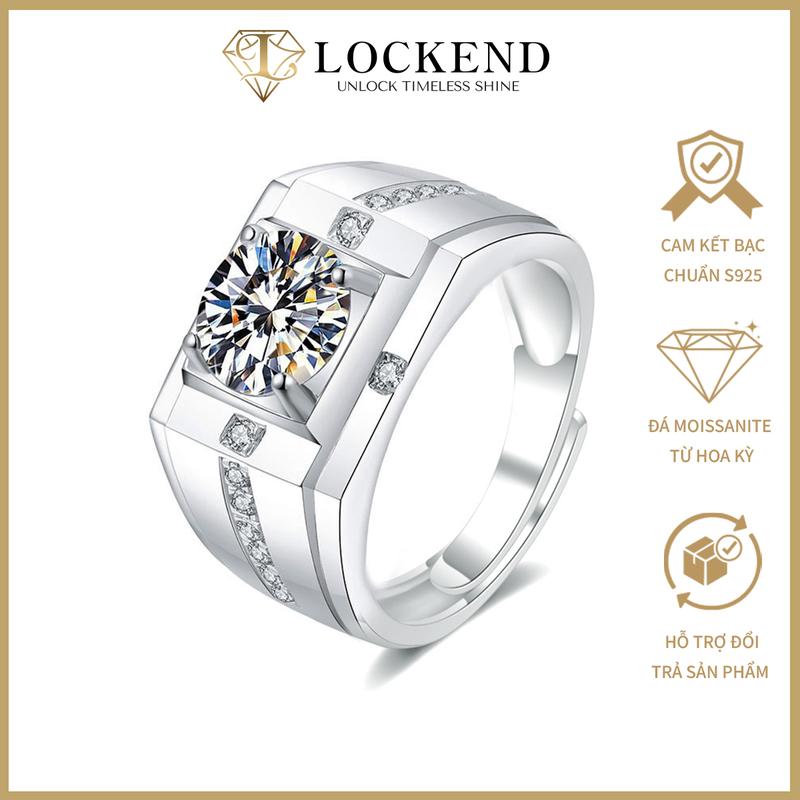 Lockend Nhẫn bạc nam 925 đính đá Moissanite 1&2 carat màu D có chứng chỉ GRA sang trọng mạnh mẽ