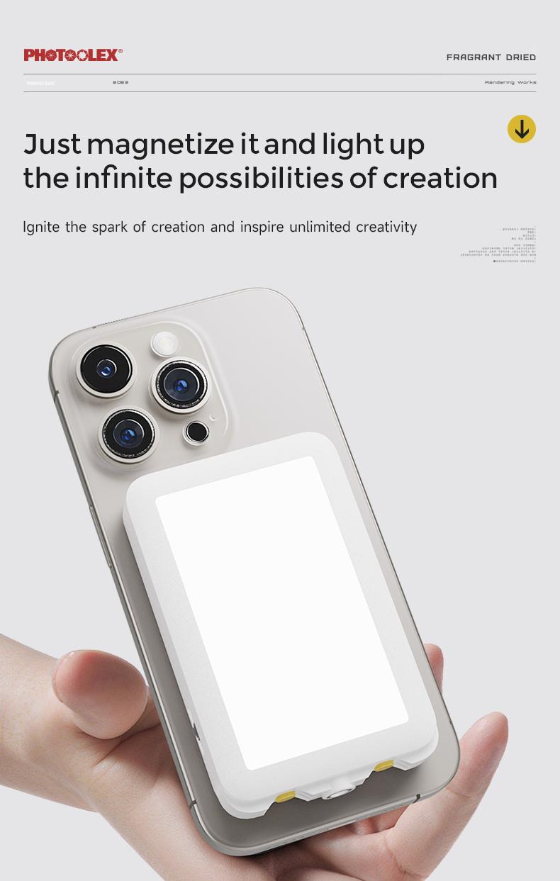 PHOTOOLEX Fragrant Dried TOFU Light - Lampu Atmosfer Langsung Berwarna Penuh Magnetik RGB Multi-Fungsi Fotografi Seluler Fotografi Selfie Isi Cahaya Kamera