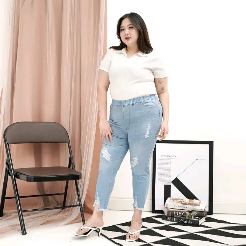 Celana Legging Jeans Fashion Wanita Sobek-Sobek Bio Blits Spray Size 28-42 - Skinny Karet Stretch 7
