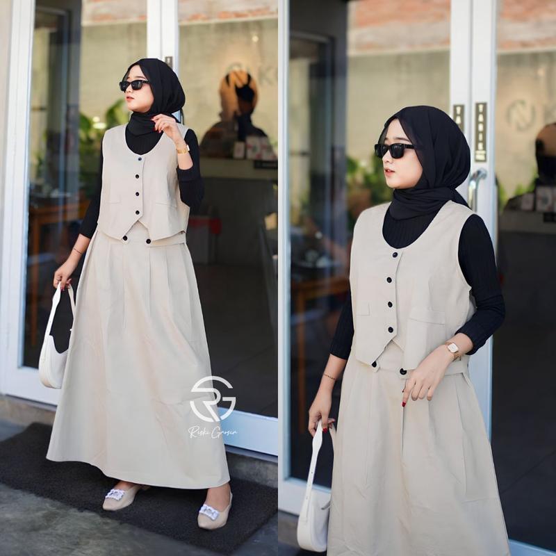 Sella Vest Corduroy Rompi Wanita Corduroy One set Wanita Kekinian Rompi Premium Emma Set Vintage Panjang Atasan Casual 2