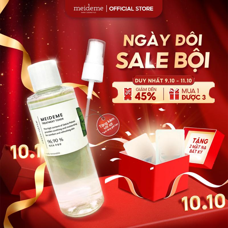 TONER Thuần Chay Giảm Mụn, Giảm Kích Ứng MEIDEME Green Salvia Treatment Toner 200ML (Tặng 1 Vòi Xịt Phun Sương + 2 Mask Ngẫu Nhiên)
