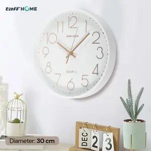 TaffHOME Jam Dinding Bulat Quartz Indoor Wall Clock Round Shape 30cm - MS30 Mesin Glass