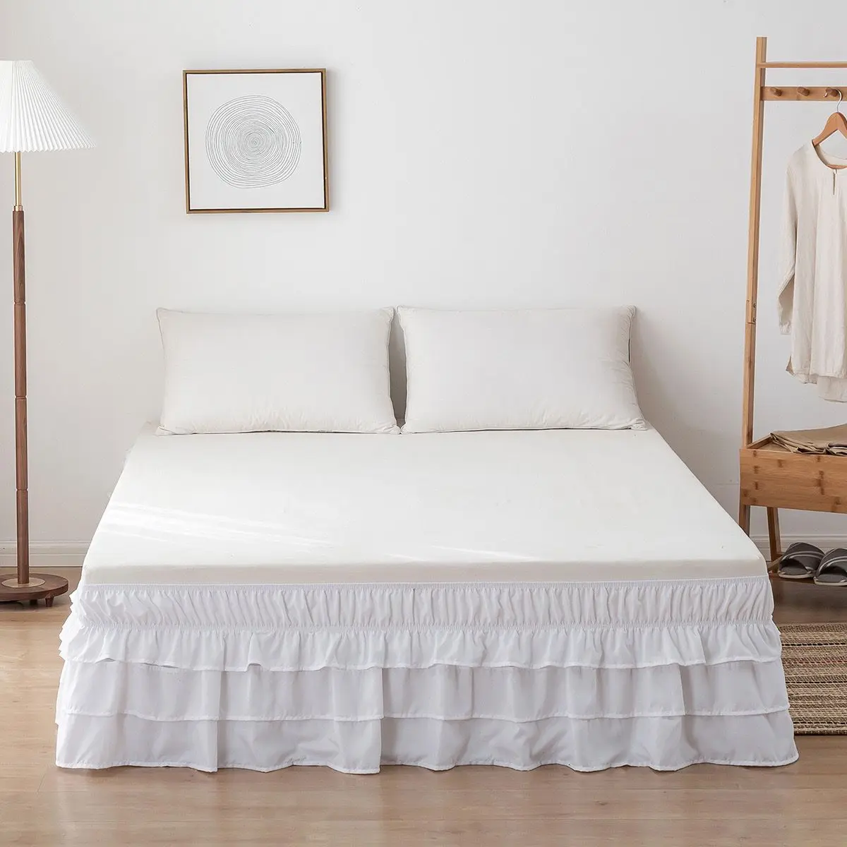 Wrap Around Bed Skirt Elastic Dust Ruffle Skirts Solid Color Easy On Off Wrinkle Fade Resistant 15" Drop