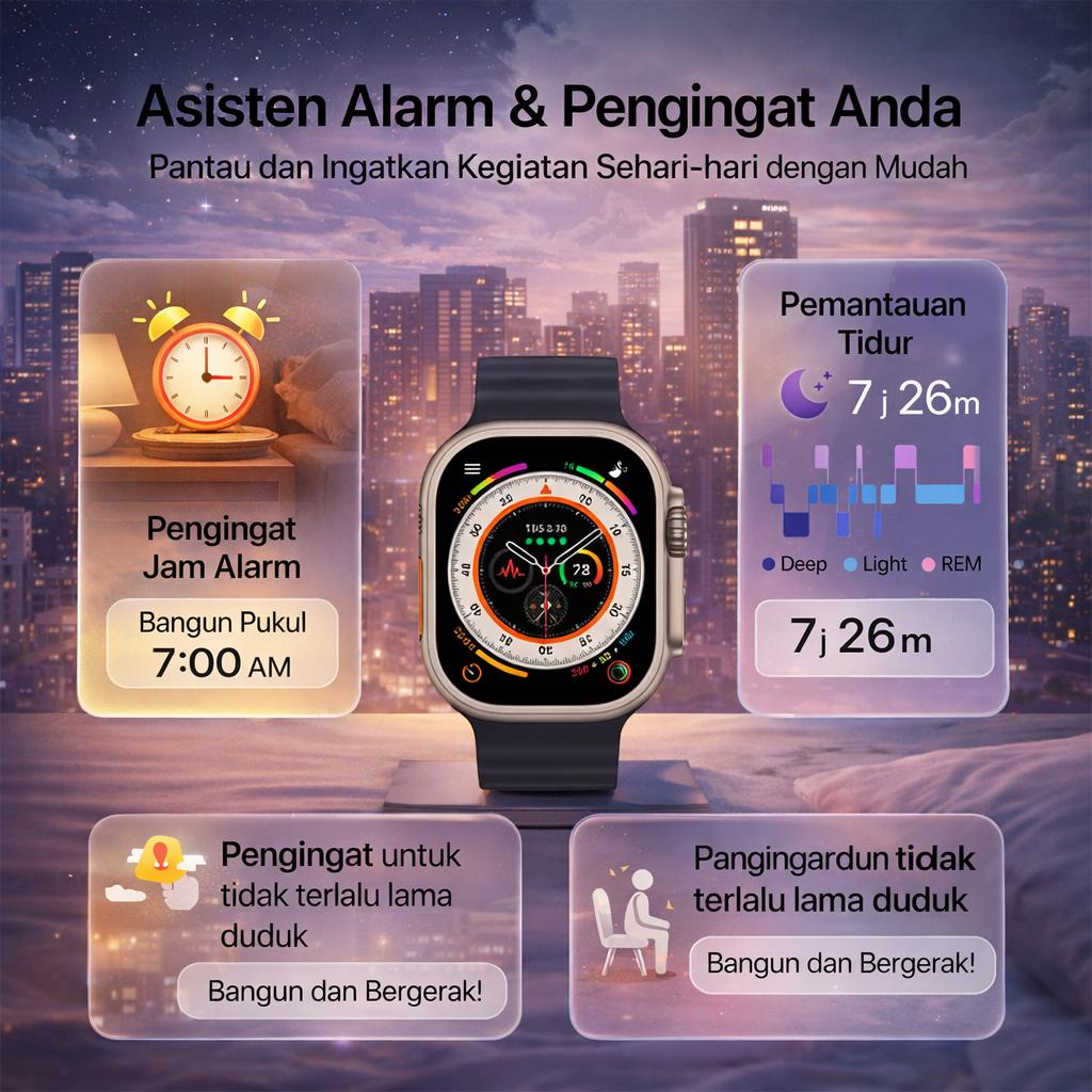 T900 ULTRA — Termasuk Bonus Tali Jam — Konektivitas Bluetooth — Mendukung iOS & Android — Pelacakan Kesehatan & Notifikasi Media Sosial T900 ULTRA — Termasuk Bonus Tali Jam — Konektivitas Bluetooth — Mendukung iOS & Android — Pelacakan Kesehatan & Notifikasi Media Sosial