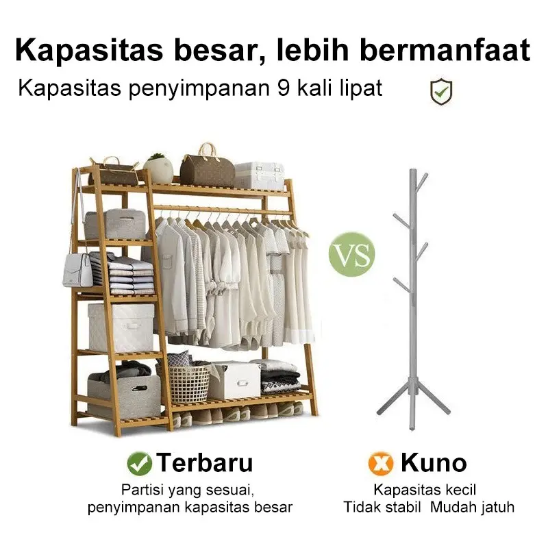 E-TIFE Rak Gantungan Baju / Rak Baju / Rak Pakaian / Gantungan Baju Berdiri / Rak Baju Celana / Rak Susun 6
