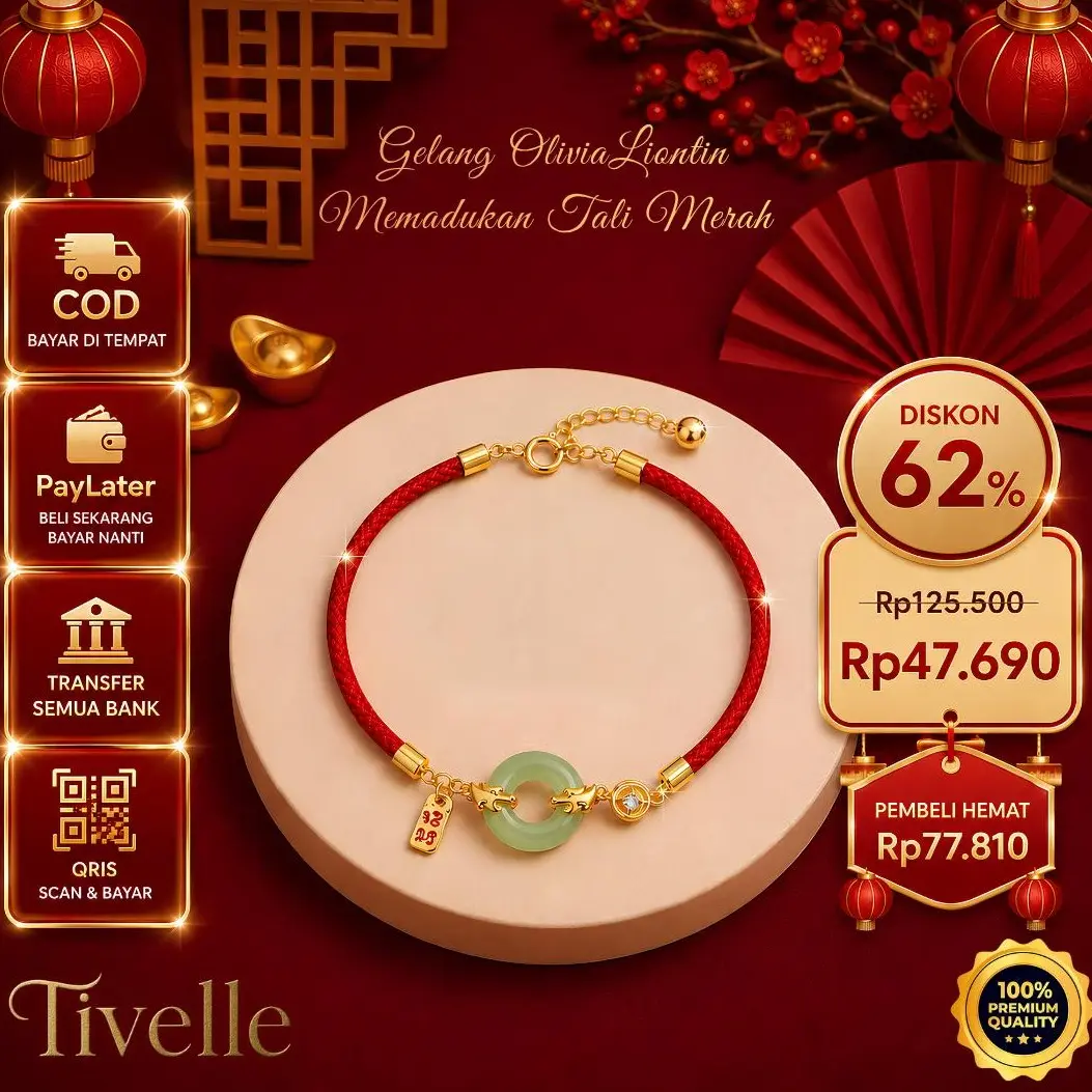 [ BISA COD ]Tivelle Jewelry Gelang Olivia Bracelet | Liontin Memadukan Tali Merah Rajut Elegan Mewah Ringan, Desain Unik & Anggun, Hadiah Ulang Tahun Tahun Naga untuk Wanita