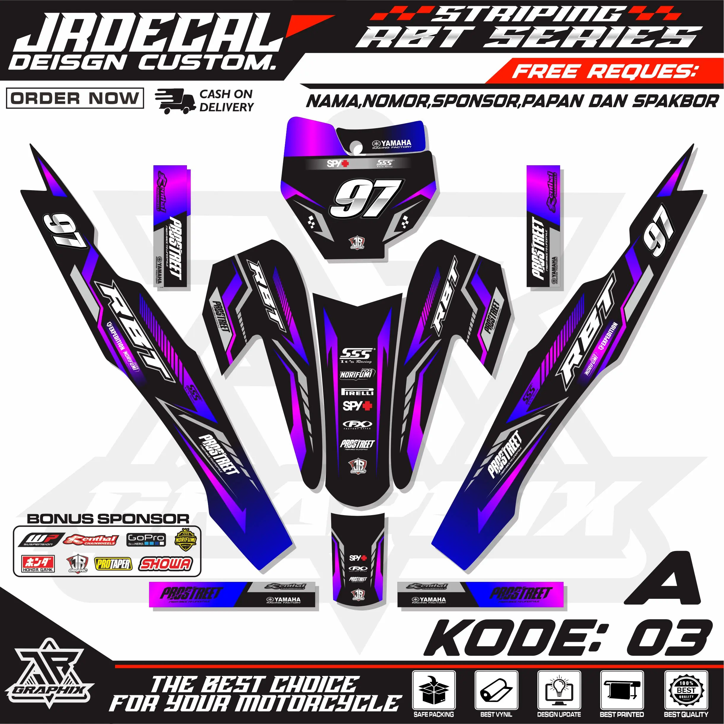 (BISA COD) Sticker RBT/GTX VEGA R NEW Stiker Striping Motor RBT Bebek Modif Terbaru SUPERMOTO YZ CRF KLX KX KTM RBT GTX NEW TERBARU-DECAL STRIPING STICKER RBT - JRDECAL 03