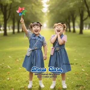 Clara Dress Jeans Motif Salur Anak Usia 3-12 Tahun Bahan Katun Mix Jeans Premium - Dress Viral Free Tas | Dress Jeans Kekinian | Dress Salur