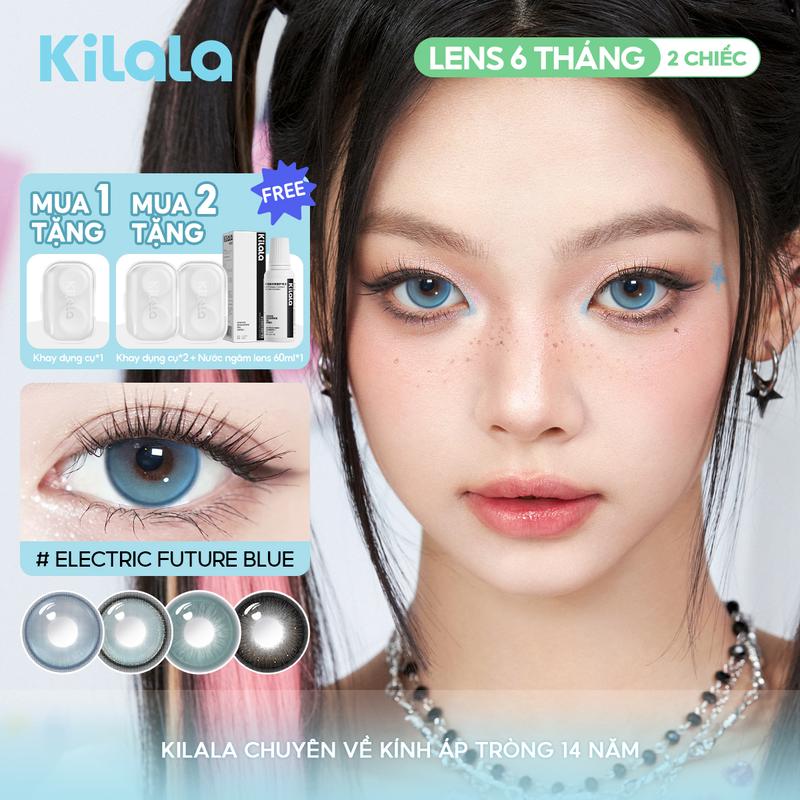 1 cặp Kính áp tròng Kilala lens 6 tháng màu Đen Lam DIA 14.2mm độ cận 0-7 lens màu sắc nổi bật phong cách lai Tây tràn đầy cá tính Dòng sản phẩm Virtual Sweetheart