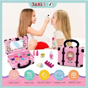 JAKI Mainan Anak Perempuan Make Up Tas Kosmetik Lipstik Eye Shadow Makeup Set Kosmetik Peralatan Kecantikan Tidak Beracun Kotak Make Up Set Mainan untuk Gadis Ulang Tahun Hadiah Set Riasan