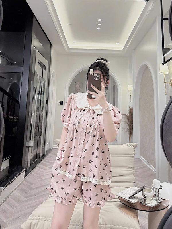 Bộ Đồ Đũi Vân Mây Cổ Sen Viền Ren Chất Mịn Mát 4