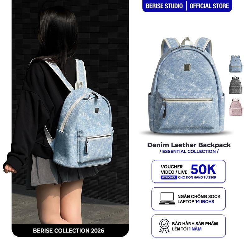 Balo Da Berise Denim Vibe Unisex Nam Nữ Đựng Laptop 14inch Chống Nước Phù Hợp…