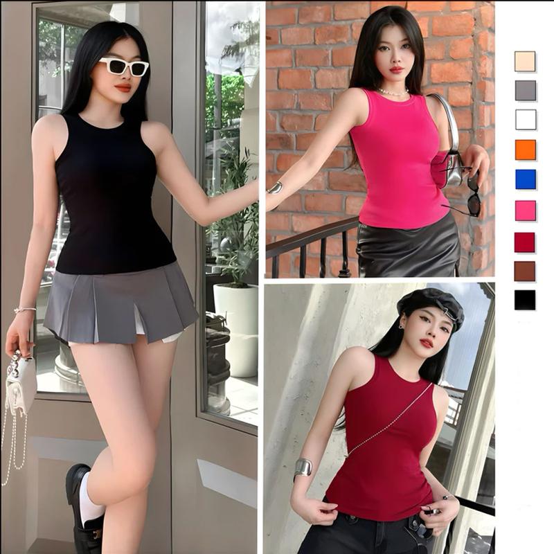 【DEAL MỞ BÁN Áo BA LỖ DÁNG DÀI Chất Thun Gân Dày Kiểu Trơn, Áo Sát Nách Cổ Tròn Ôm Body Nữ Nhiều Màu