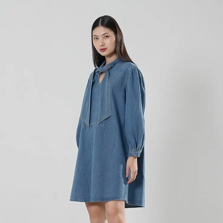 This Is April Gaun Mini Wanita Lengan Panjang Amaleeya Dress Denim C7002000 2