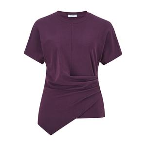 Ruffled irregular round-neck short-sleeved T-shirt with a fitted waist for showing a solid color, regular style, casual top tighter  shirt pesona  ibu  ibu  croptop yabi  fashion baju  crop  aqeela  calista slightly  alt  clothing